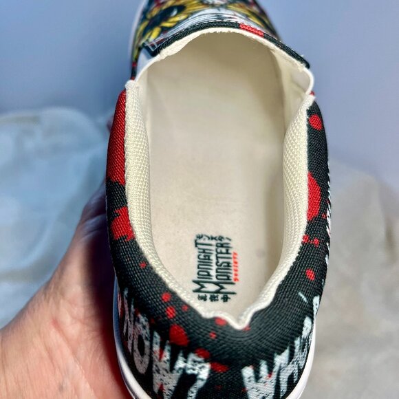 Midnight Monster Horror Slip-On Sneakers – Sunflower Eyes & Blood Splatter Art - Picture 8 of 16